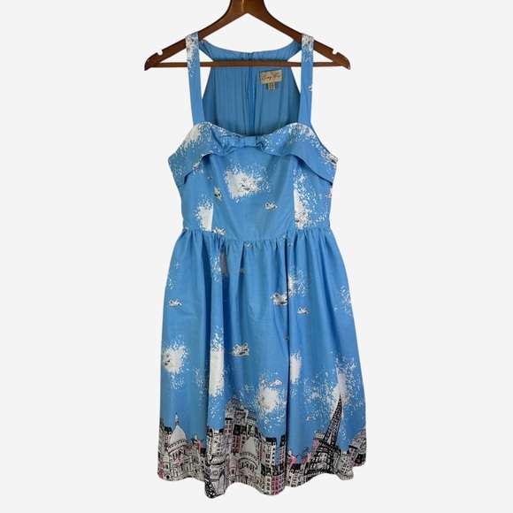 Lindy Bop Carmela Paris Border Swing Dress US Size 10 Blue Retro Pinup *Read - Picture 4 of 16